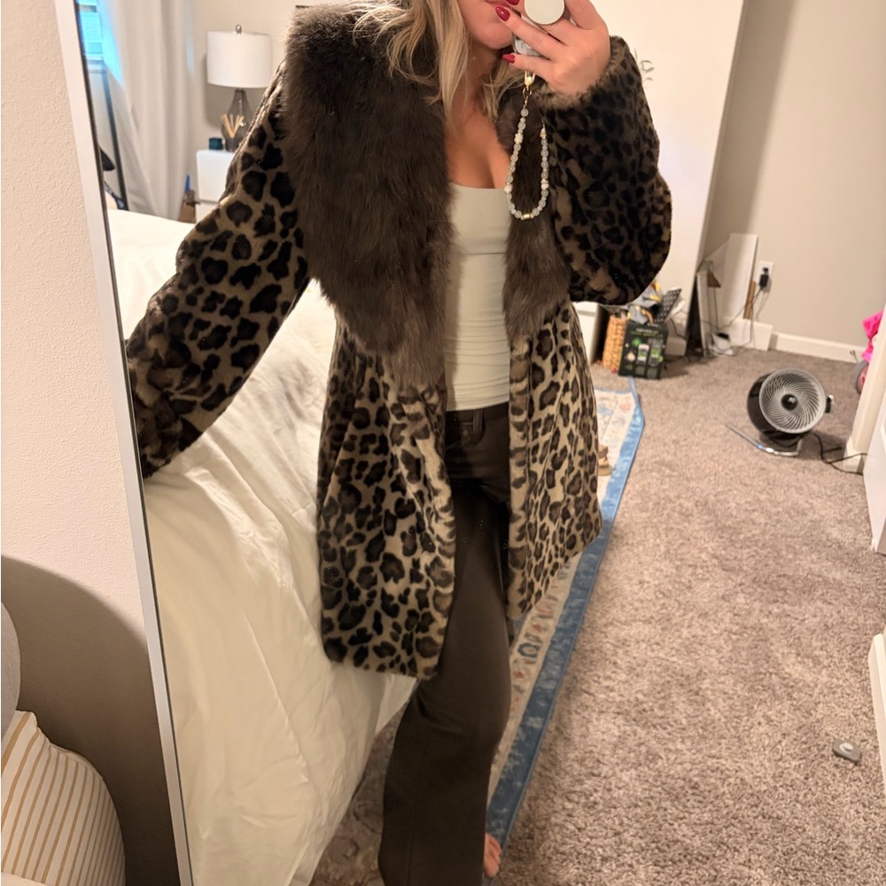 Leopard Print Faux Fur Jacket